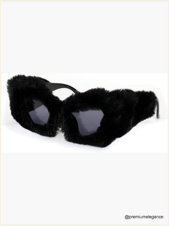 Women Plush Fuzzy Cat Eye Sunglasses Punk Velvet Shades Handmade Party main image 6